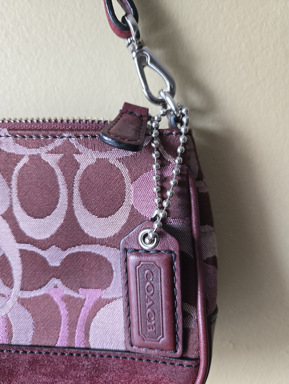 Coach Burgundy Suede Signature Demi Hampton Shoulder Bag Y2K - Picture 3 of 15